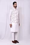 Aryavir Malhotra_White Cotton Printed Floral Embroidered Bundi Jacket _at_Aza_Fashions