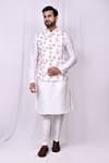 Buy_Aryavir Malhotra_White Cotton Printed Floral Embroidered Bundi Jacket 