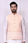 Aryavir Malhotra_Orange Cotton Embroidered Thread Work Bundi Jacket _Online_at_Aza_Fashions