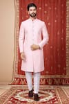 Buy_Arihant Rai Sinha_Pink Silk Embroidery Bloom Jaal Thread Work Sherwani With Pant Pyjama _at_Aza_Fashions