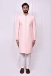 Arihant Rai Sinha_Pink Silk Embroidery Bloom Jaal Thread Work Sherwani With Pant Pyjama _Online_at_Aza_Fashions
