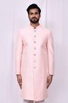 Shop_Arihant Rai Sinha_Pink Silk Embroidery Bloom Jaal Thread Work Sherwani With Pant Pyjama _Online_at_Aza_Fashions