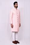 Buy_Arihant Rai Sinha_Pink Silk Embroidery Bloom Jaal Thread Work Sherwani With Pant Pyjama 