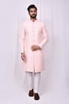 Shop_Arihant Rai Sinha_Pink Silk Embroidery Bloom Jaal Thread Work Sherwani With Pant Pyjama 