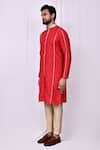 Arihant Rai Sinha_Red Art Silk Plain Embroidered Band Collar Kurta With Pant Pyjama _at_Aza_Fashions