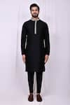 Buy_Arihant Rai Sinha_Black Art Silk Plain Printed Band Collar And Placket Kurta With Pant Pyjama _Online_at_Aza_Fashions