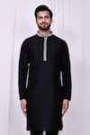 Shop_Arihant Rai Sinha_Black Art Silk Plain Printed Band Collar And Placket Kurta With Pant Pyjama _Online_at_Aza_Fashions