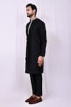 Arihant Rai Sinha_Black Art Silk Plain Printed Band Collar And Placket Kurta With Pant Pyjama _at_Aza_Fashions