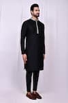 Buy_Arihant Rai Sinha_Black Art Silk Plain Printed Band Collar And Placket Kurta With Pant Pyjama 