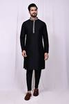 Shop_Arihant Rai Sinha_Black Art Silk Plain Printed Band Collar And Placket Kurta With Pant Pyjama 