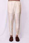 Arihant Rai Sinha_Beige Silk Sequins Embroidered Band Collar Kurta With Pant Pyjama _Online_at_Aza_Fashions
