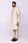 Arihant Rai Sinha_Beige Silk Sequins Embroidered Band Collar Kurta With Pant Pyjama _at_Aza_Fashions