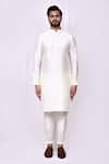 Buy_Arihant Rai Sinha_Cream Silk Embroidery Blossom Band Collar Kurta With Pant Pyjama _Online_at_Aza_Fashions