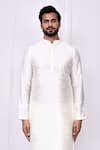 Shop_Arihant Rai Sinha_Cream Silk Embroidery Blossom Band Collar Kurta With Pant Pyjama _Online_at_Aza_Fashions