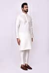 Buy_Arihant Rai Sinha_Cream Silk Embroidery Blossom Band Collar Kurta With Pant Pyjama 