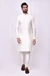 Shop_Arihant Rai Sinha_Cream Silk Embroidery Blossom Band Collar Kurta With Pant Pyjama 