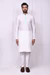 Buy_Arihant Rai Sinha_White Silk Embroidery Floral Band Collar Kurta With Pant Pyjama _Online_at_Aza_Fashions