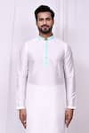 Shop_Arihant Rai Sinha_White Silk Embroidery Floral Band Collar Kurta With Pant Pyjama _Online_at_Aza_Fashions