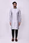 Buy_Arihant Rai Sinha_Grey Silk Embroidery Front Zip Detail Kurta With Pant Pyjama _Online_at_Aza_Fashions