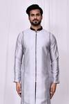 Shop_Arihant Rai Sinha_Grey Silk Embroidery Front Zip Detail Kurta With Pant Pyjama _Online_at_Aza_Fashions