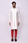 Buy_Arihant Rai Sinha_Cream Silk Embroidery Front Zip Detail Art Kurta With Pant Pyjama _Online_at_Aza_Fashions