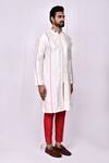 Arihant Rai Sinha_Cream Silk Embroidery Front Zip Detail Art Kurta With Pant Pyjama _at_Aza_Fashions