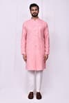 Buy_Arihant Rai Sinha_Pink Cotton Print Blossom Sherwani With Pant Pyjama _Online_at_Aza_Fashions