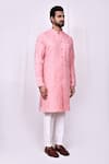 Arihant Rai Sinha_Pink Cotton Print Blossom Sherwani With Pant Pyjama _at_Aza_Fashions