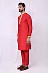 Shop_Arihant Rai Sinha_Red Art Silk Plain Bahar Embroidered Band Collar Kurta With Pant Pyjama _Online_at_Aza_Fashions