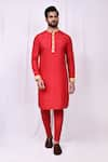 Buy_Arihant Rai Sinha_Red Art Silk Plain Bahar Embroidered Band Collar Kurta With Pant Pyjama 