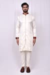 Buy_Arihant Rai Sinha_Cream Satin, Silk Embroidery Front Zip Detail Kurta With Pant Pyjama _Online_at_Aza_Fashions