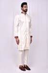 Buy_Arihant Rai Sinha_Cream Satin, Silk Embroidery Front Zip Detail Kurta With Pant Pyjama 