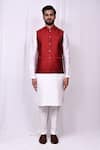 Arihant Rai Sinha_Red Art Silk Threadwork Bundi _Online_at_Aza_Fashions