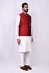 Arihant Rai Sinha_Red Art Silk Threadwork Bundi _at_Aza_Fashions