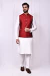 Buy_Arihant Rai Sinha_Red Art Silk Threadwork Bundi 