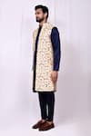 Shop_Aryavir Malhotra_Beige Art Silk Embroidered Thread Vine Long Jacket _Online_at_Aza_Fashions