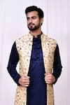 Shop_Aryavir Malhotra_Beige Art Silk Embroidered Thread Vine Long Jacket 