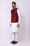 Buy_Aryavir Malhotra_Maroon Kurta And Pant Pyjama Art Silk Woven Floral Bundi Set 