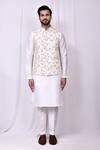 Shop_Arihant Rai Sinha_Cream Silk Embroidery Botanic Print Bundi Kurta Set_Online_at_Aza_Fashions