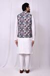 Shop_Arihant Rai Sinha_Multi Color Cotton, Silk Geometric Mosaic Printed Bundi Kurta Set _at_Aza_Fashions