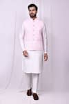 Shop_Arihant Rai Sinha_Pink Cotton, Silk Embroidery Thread Bundi Kurta Set 