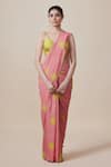 Buy_Dressfolk_Pink Handloom Cotton Polka Dot Pattern Saree With Unstitched Blouse Piece _at_Aza_Fashions