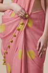 Shop_Dressfolk_Pink Handloom Cotton Polka Dot Pattern Saree With Unstitched Blouse Piece _Online_at_Aza_Fashions