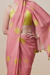 Dressfolk_Pink Handloom Cotton Polka Dot Pattern Saree With Unstitched Blouse Piece _at_Aza_Fashions