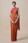 Buy_Dressfolk_Orange Handloom Cotton Contrast Pattern Saree With Unstitched Blouse Piece _at_Aza_Fashions