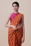 Dressfolk_Orange Handloom Cotton Contrast Pattern Saree With Unstitched Blouse Piece _Online_at_Aza_Fashions