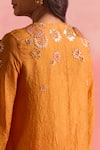 One Not Two_Orange Kurta Silk Embroidery Beads V-neck Buti Asymmetric And Pant Set _Online_at_Aza_Fashions