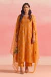 Buy_One Not Two_Orange Kurta And Pant Silk Embroidery Sequins Round Criss Cross & Set _at_Aza_Fashions