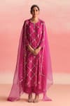 Buy_One Not Two_Pink Kurta And Pant Silk Embroidery Sequins Round Criss Cross Pattern & Set _at_Aza_Fashions