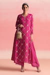 One Not Two_Pink Kurta And Pant Silk Embroidery Sequins Round Criss Cross Pattern & Set _at_Aza_Fashions